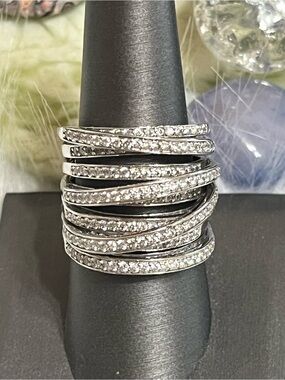 Sterling Milor Italy Stacked Layered Crossover Ring